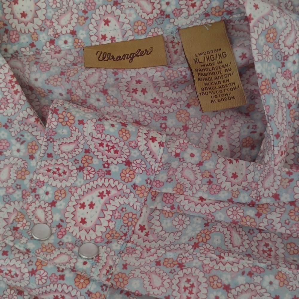 Wrangler Womens Lace Trim Pearl Snap Button Up Shirt Sz XL White Paisley Western - Picture 5 of 6